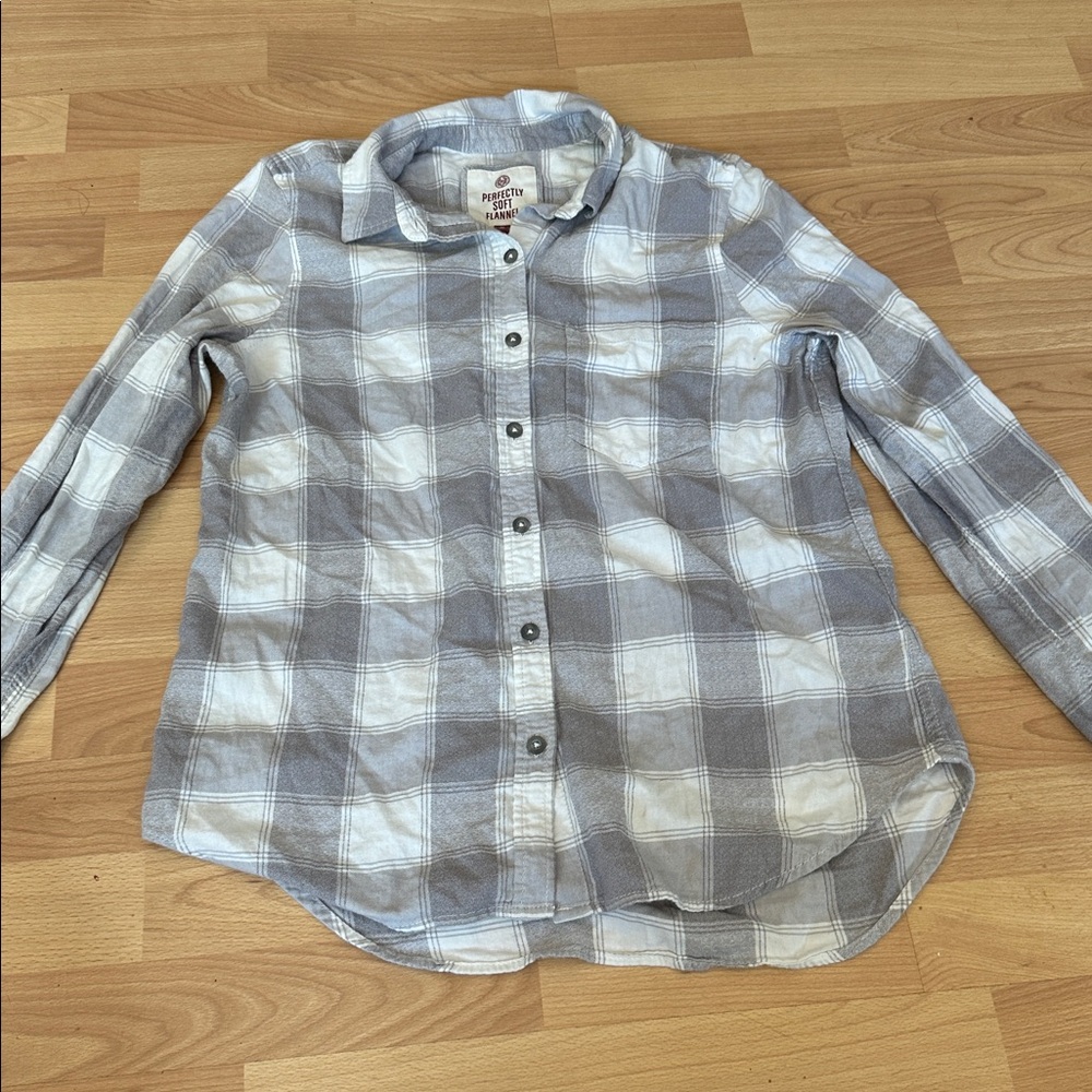 SO Gray and White Plaid Button Down Shirt